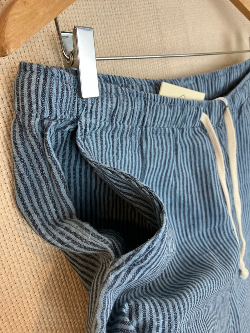Alex Crane Bo Pants Linen Blue Stripe Drawstring Waist XL NWT - Picture 3 of 11